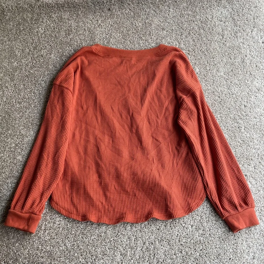 Madewell Sweater Womens Large Orange V Neck Waffle Knit Long Sleeve Pullover